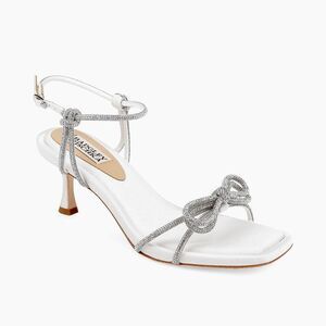 Badgley Mischka Dandelion White Satin Crystal Bow Kitten Heel Sandals Size 6 NEW